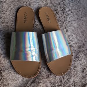 NWOT Silver Metallic Slide Sandals